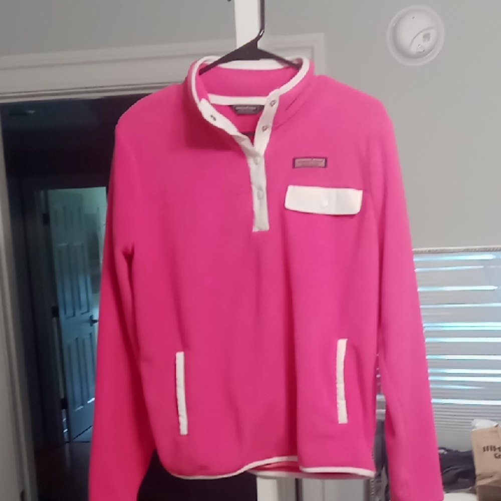 Pink Fleece Pullover with White Accents Vinyerd Vines Shep Shirt Size Meadium